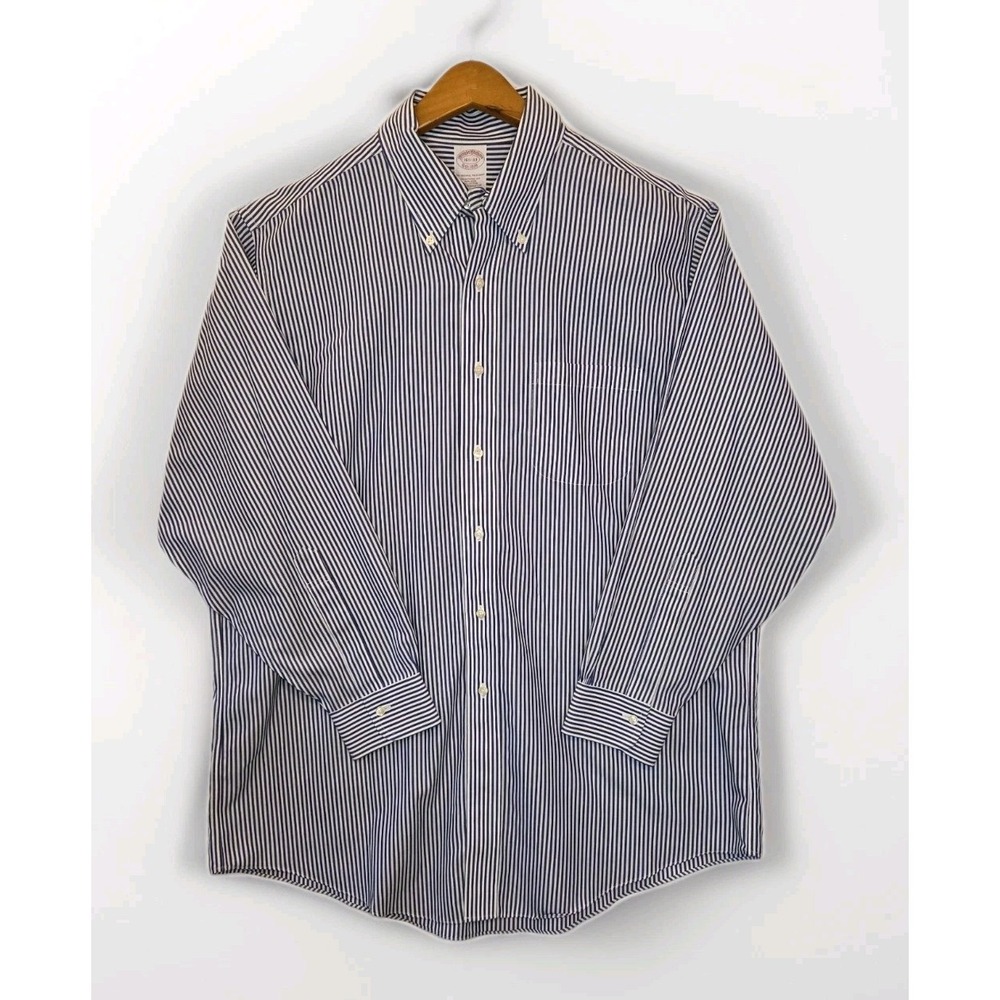 Brooks Brothers Mens Striped Button‎ Down Shirt Navy Blue White Long Sleeve L